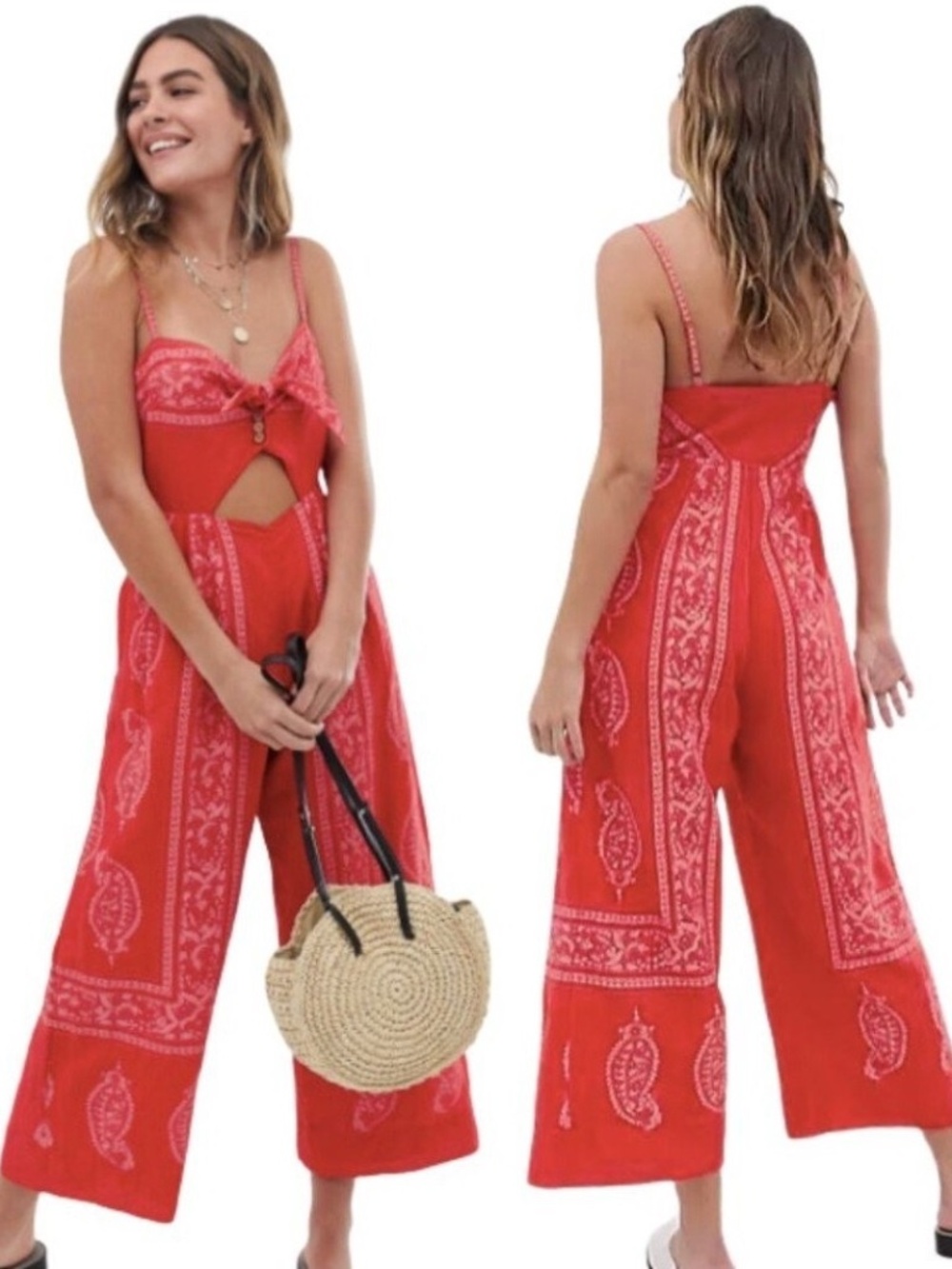 FREE PEOPLE - Bandana Jumpsuit, Tie Front Cut Out